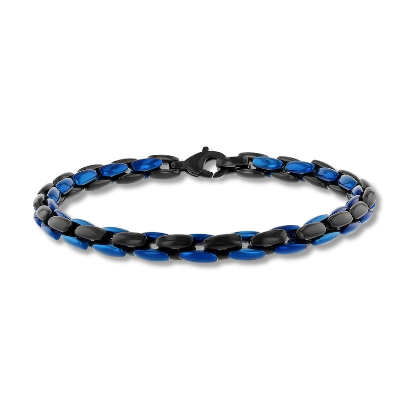6.0mm Link Bracelet in Stainless Steel with Black and Blue Ion Plate - 9"