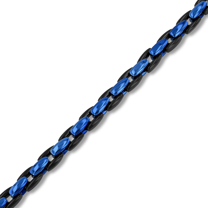 6.0mm Link Bracelet in Stainless Steel with Black and Blue Ion Plate - 9"