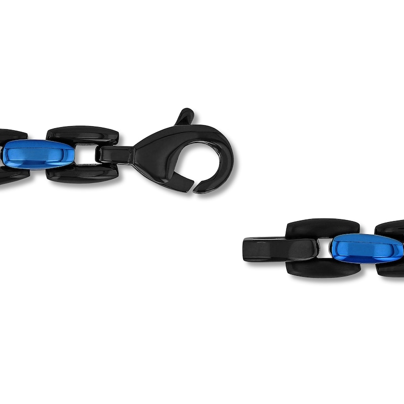 6.0mm Link Bracelet in Stainless Steel with Black and Blue Ion Plate - 9"