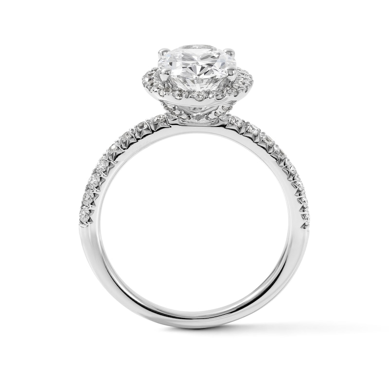 2.50 CT. T.W. Certified Oval Lab-Grown Diamond Frame Engagement Ring 14K White Gold (F/VS2)