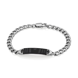 Carbon Fiber ID Matte Curb Chain Bracelet in Stainless Steel - 8"