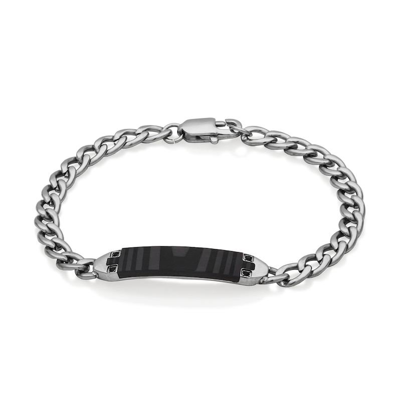 Carbon Fiber ID Matte Curb Chain Bracelet in Stainless Steel - 8"