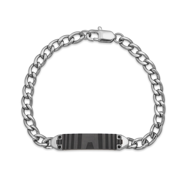 Carbon Fiber ID Matte Curb Chain Bracelet in Stainless Steel - 8"