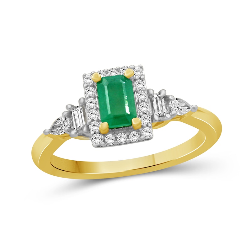 Emerald-Cut Emerald and 0.30 CT. T.W. Diamond Frame Ring 10K Gold