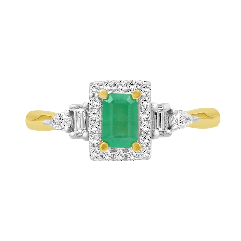 Emerald-Cut Emerald and 0.30 CT. T.W. Diamond Frame Ring 10K Gold