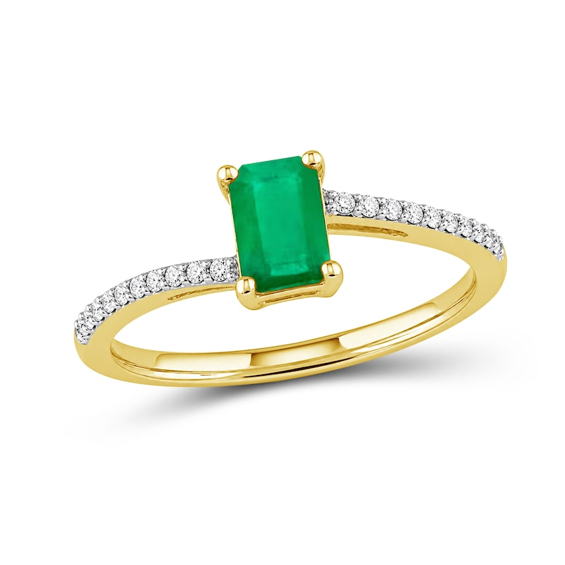 Emerald-Cut Emerald and 0.065 CT. T.W. Diamond Bypass Ring 10K Gold