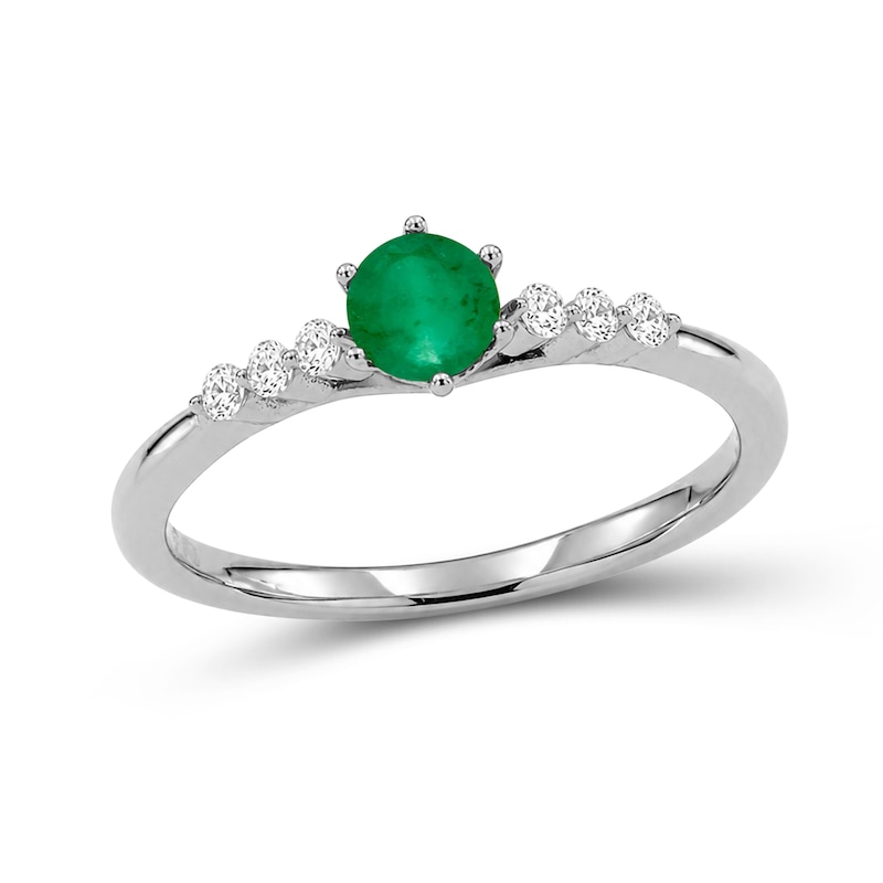 Emerald and 0.08 CT. T.W. Diamond Ring 14K White Gold