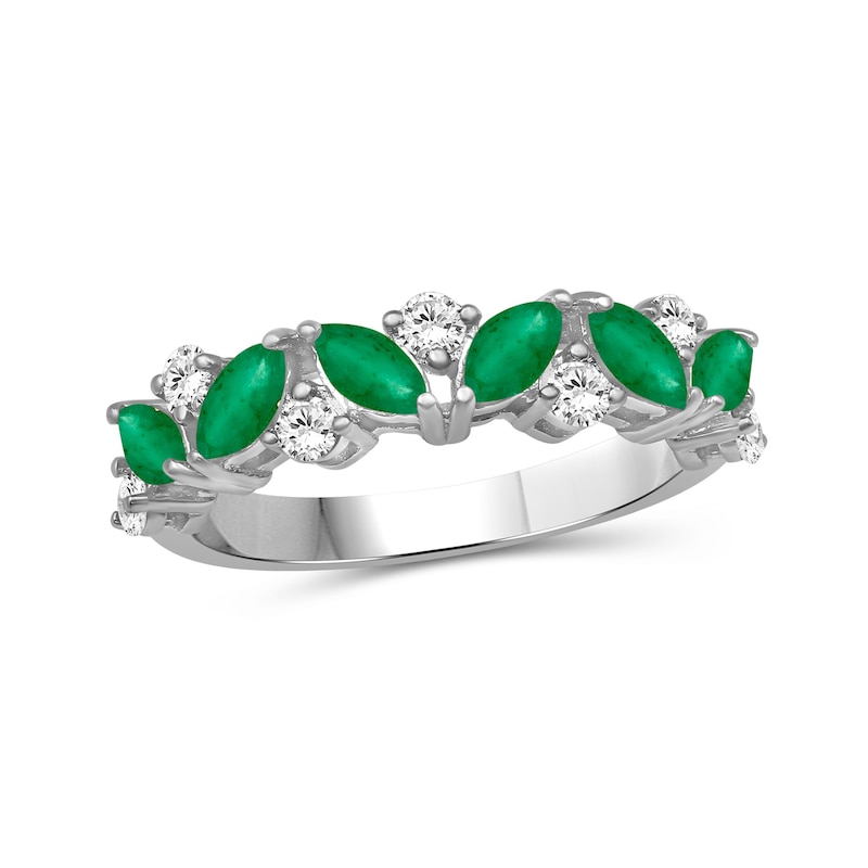 Marquise-Cut Emerald and 0.29 CT. T.W. Diamond Ring 14K White Gold