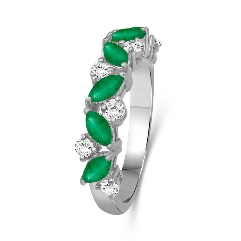 Marquise-Cut Emerald and 0.29 CT. T.W. Diamond Ring 14K White Gold