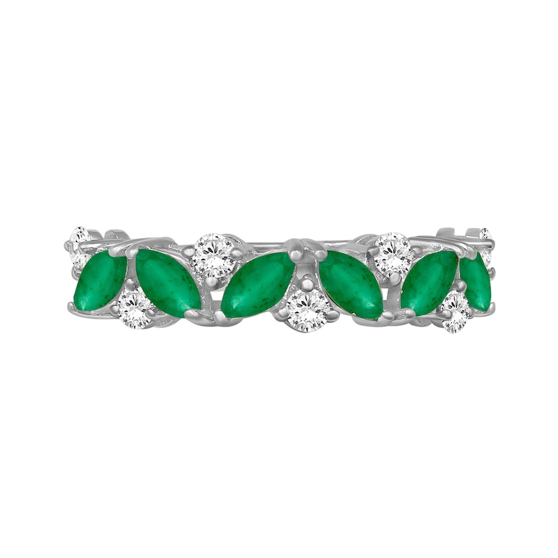 Marquise-Cut Emerald and 0.29 CT. T.W. Diamond Ring 14K White Gold