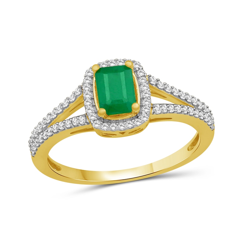 Emerald-Cut Emerald and 0.20 CT. T.W. Diamond Frame Ring in 10K Gold