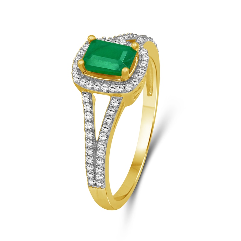 Emerald-Cut Emerald and 0.20 CT. T.W. Diamond Frame Ring in 10K Gold