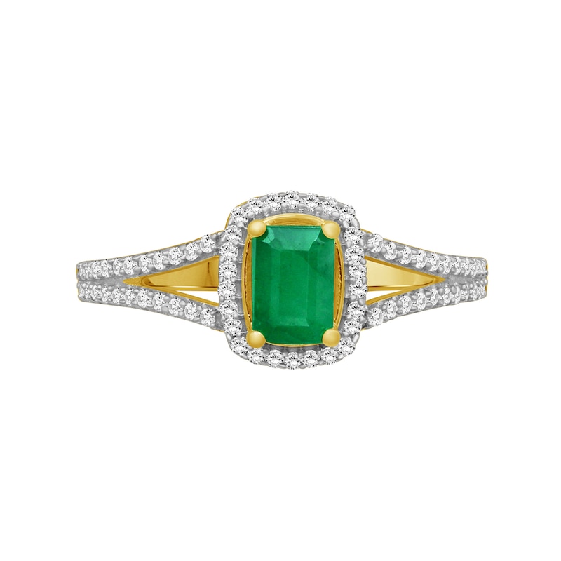 Emerald-Cut Emerald and 0.20 CT. T.W. Diamond Frame Ring in 10K Gold