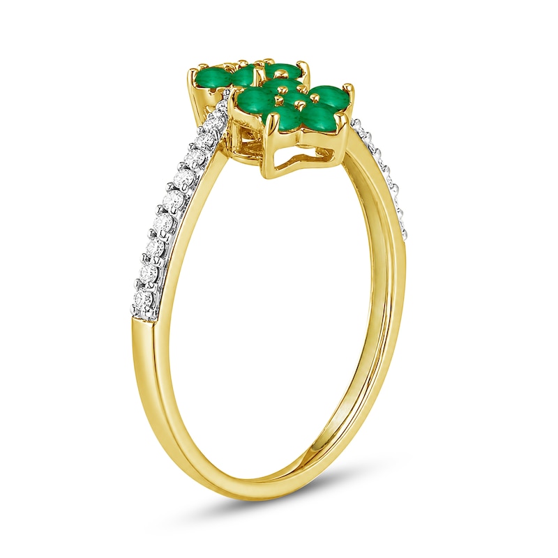 Emerald and Diamond 0.12 CT. T.W. Flower Bypass Ring 10K Gold