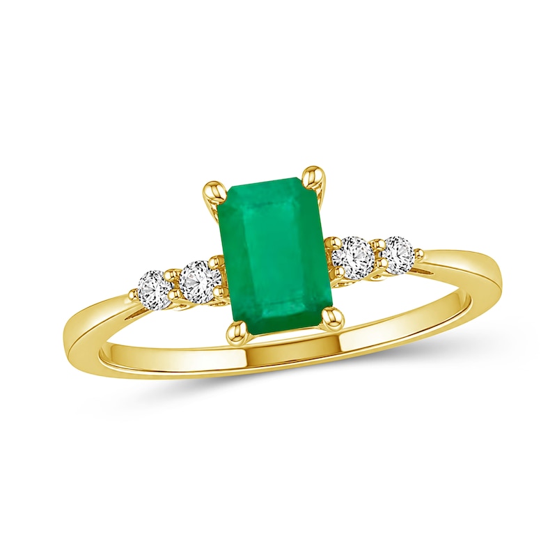 Emerald-Cut Emerald and 0.15 CT. T.W. Diamond Fashion Ring 10K Gold