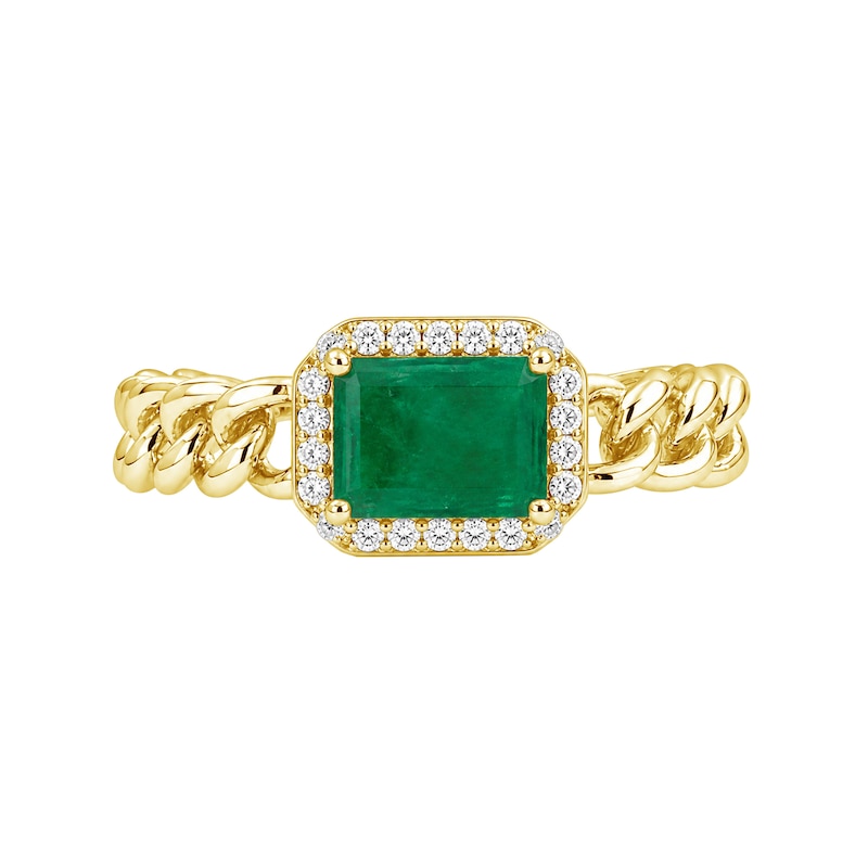 Emerald-Cut Emerald and 0.10 CT. T.W. Diamond Chain Link Ring 14K Gold