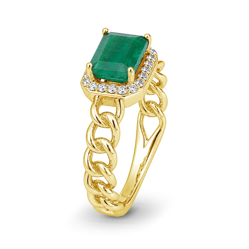 Emerald-Cut Emerald and 0.10 CT. T.W. Diamond Chain Link Ring 14K Gold