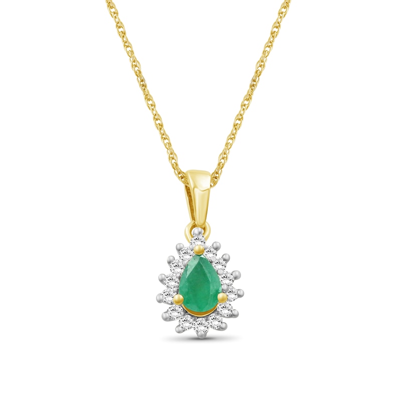 Pear-Shaped Emerald and 0.145 CT. T.W. Diamond Necklace in 14K Gold - 18"