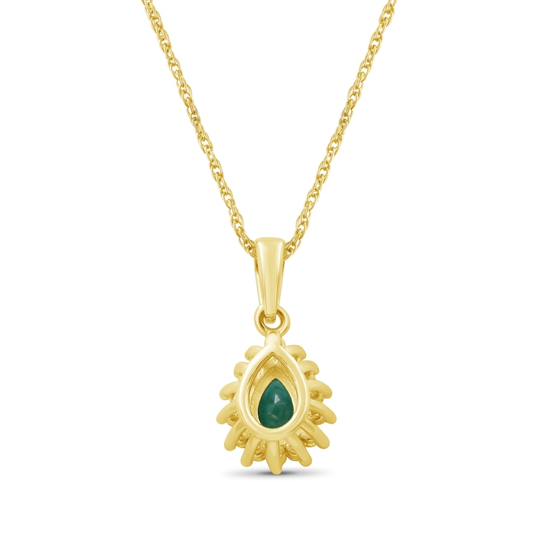 Pear-Shaped Emerald and 0.145 CT. T.W. Diamond Necklace in 14K Gold - 18"