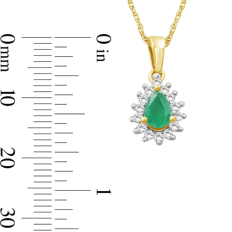 Pear-Shaped Emerald and 0.145 CT. T.W. Diamond Necklace in 14K Gold - 18"