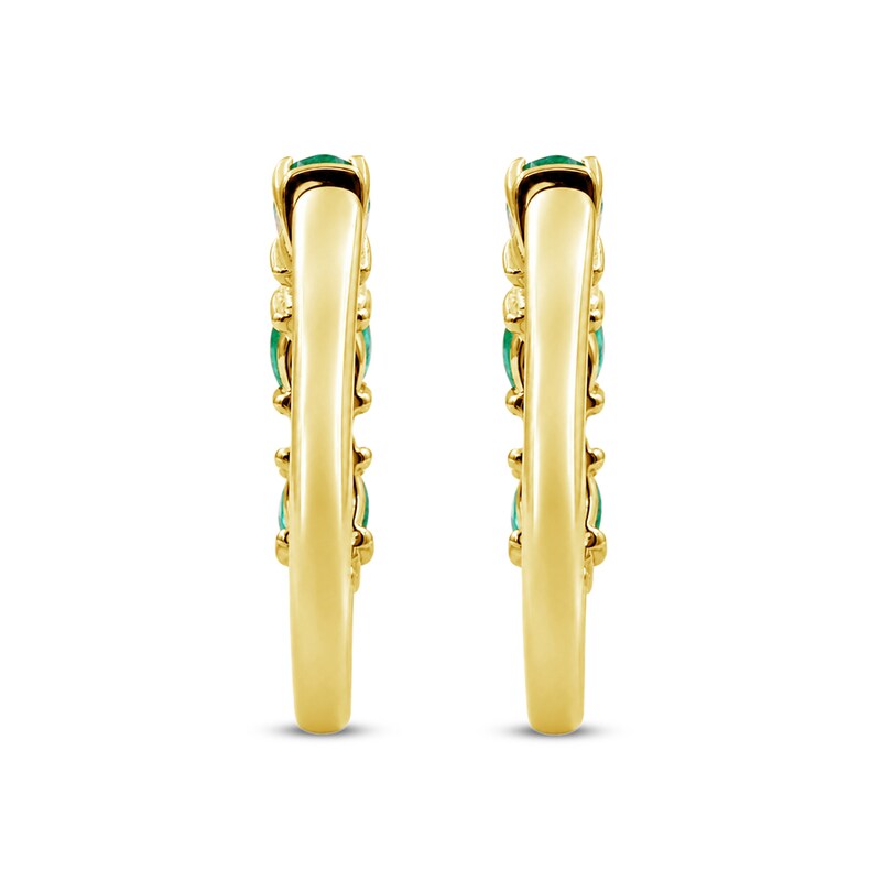 Oval Emerald and 0.04 CT. T.W. Diamond Hoop Earrings in 10K Gold