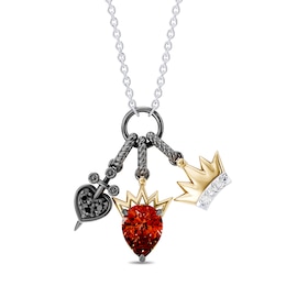 Enchanted Disney Villains Evil Queen Garnet, Onyx and Lab-Grown Diamond Accent Necklace in Sterling Silver with 14K Yellow Gold Plate (F/VS2) - 18"