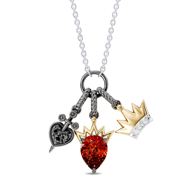 Enchanted Disney Villains Evil Queen Garnet, Onyx and Lab-Grown Diamond Accent Necklace in Sterling Silver with 14K Yellow Gold Plate (F/VS2) - 18"