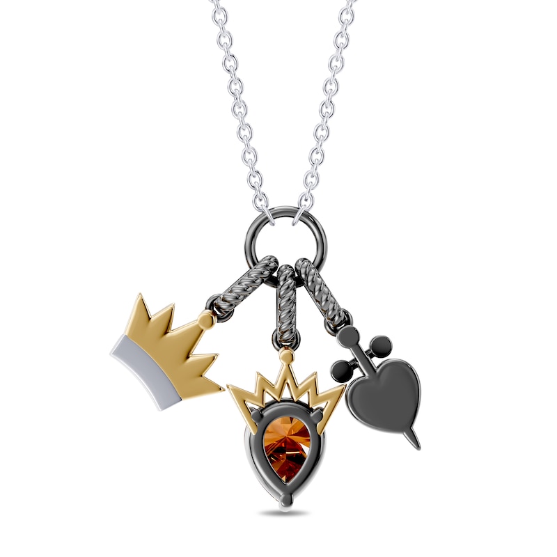 Enchanted Disney Villains Evil Queen Garnet, Onyx and Lab-Grown Diamond Accent Necklace in Sterling Silver with 14K Yellow Gold Plate (F/VS2) - 18"