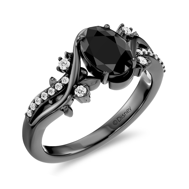 Enchanted Disney Villains Maleficent Oval Black Onyx and 0.06 CT. TW. Lab-Grown Diamond Thorn Ring Sterling Silver (F/VS2)