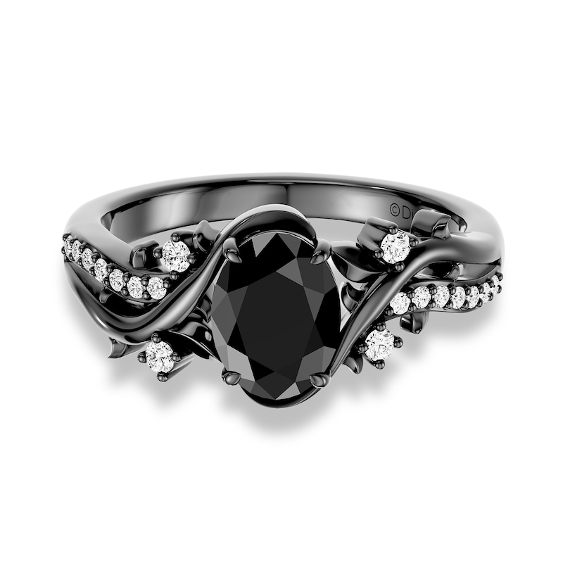 Enchanted Disney Villains Maleficent Oval Black Onyx and 0.06 CT. TW. Lab-Grown Diamond Thorn Ring Sterling Silver (F/VS2)