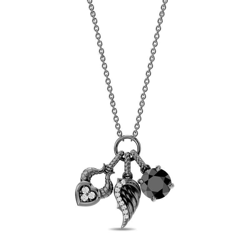 Enchanted Disney Villains Maleficent Black Onyx and 0.08 CT. T.W. Lab-Grown Diamond Necklace in Sterling Silver (F/VS2) - 18"