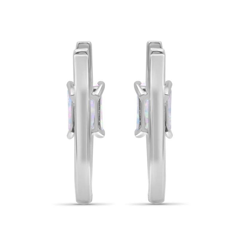 Emerald-Cut Lab-Created Opal and White Lab-Created Sapphire Hoop Earrings in Sterling Silver