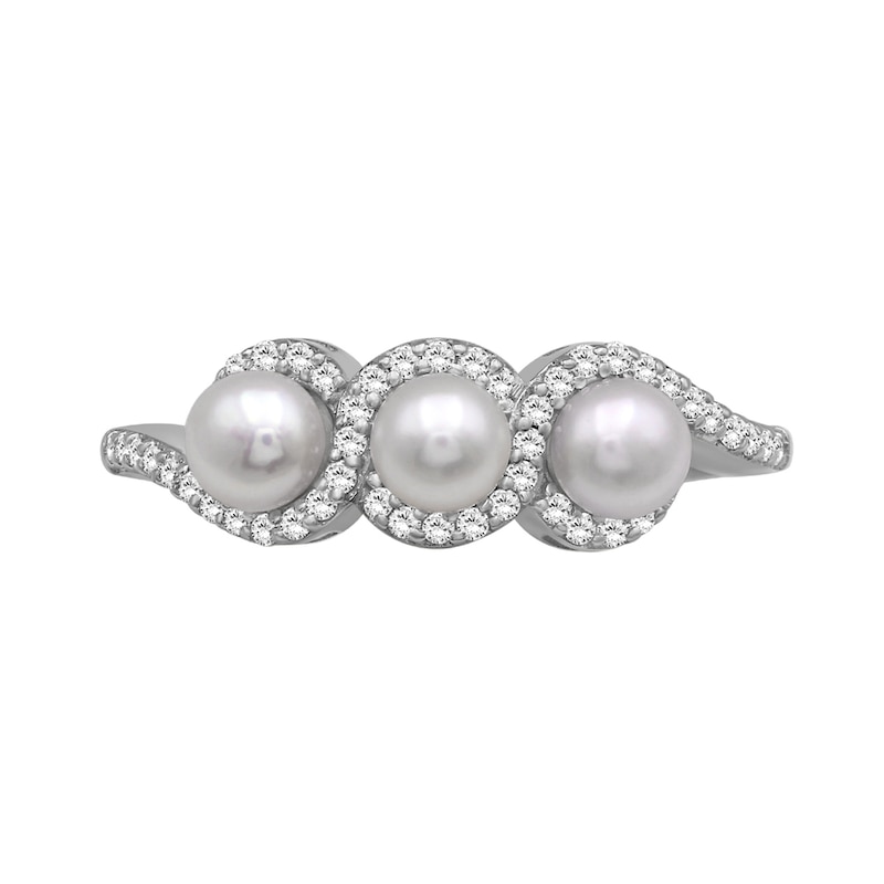 4.0mm Cultured Pearl and White Lab-Created Sapphire Trio Ring Sterling Silver