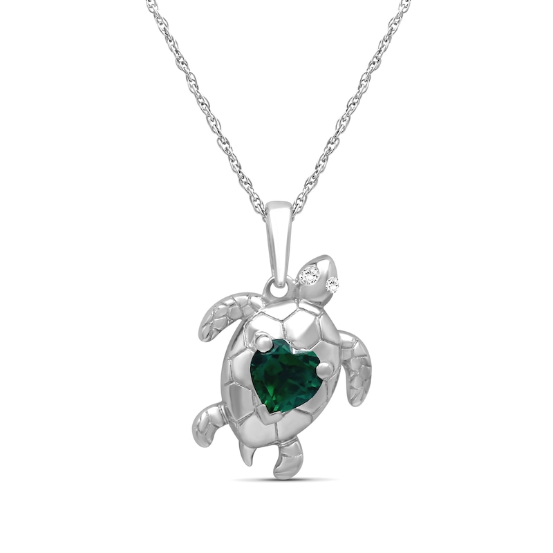 Heart-Shaped Lab-Created Emerald and White Lab-Created Sapphire Turtle Necklace in Sterling Silver - 18"
