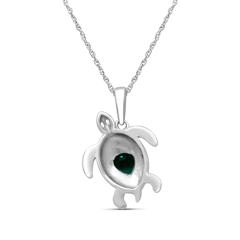 Heart-Shaped Lab-Created Emerald and White Lab-Created Sapphire Turtle Necklace in Sterling Silver - 18"