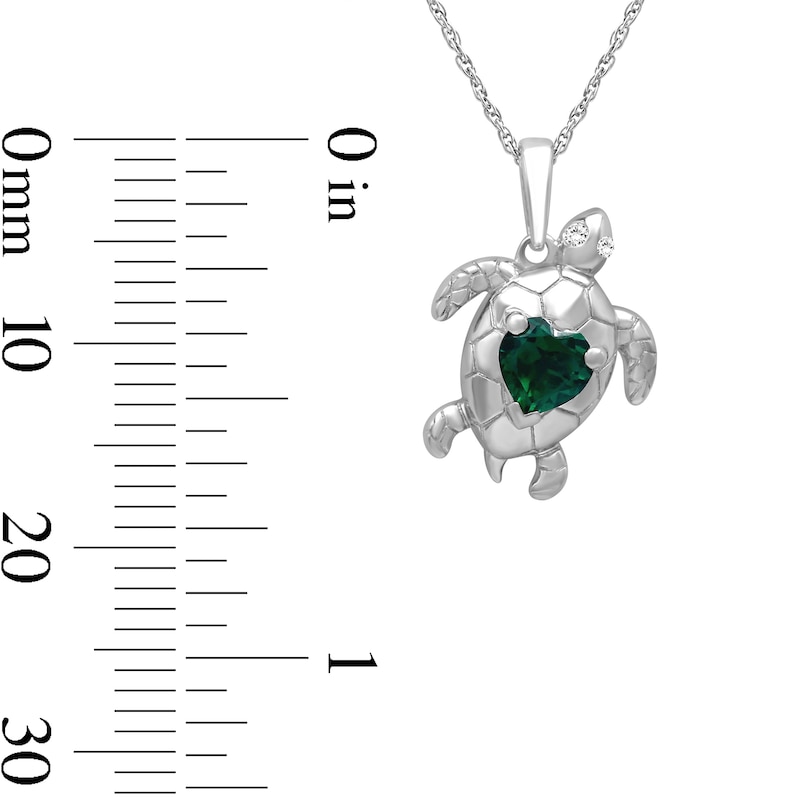 Heart-Shaped Lab-Created Emerald and White Lab-Created Sapphire Turtle Necklace in Sterling Silver - 18"