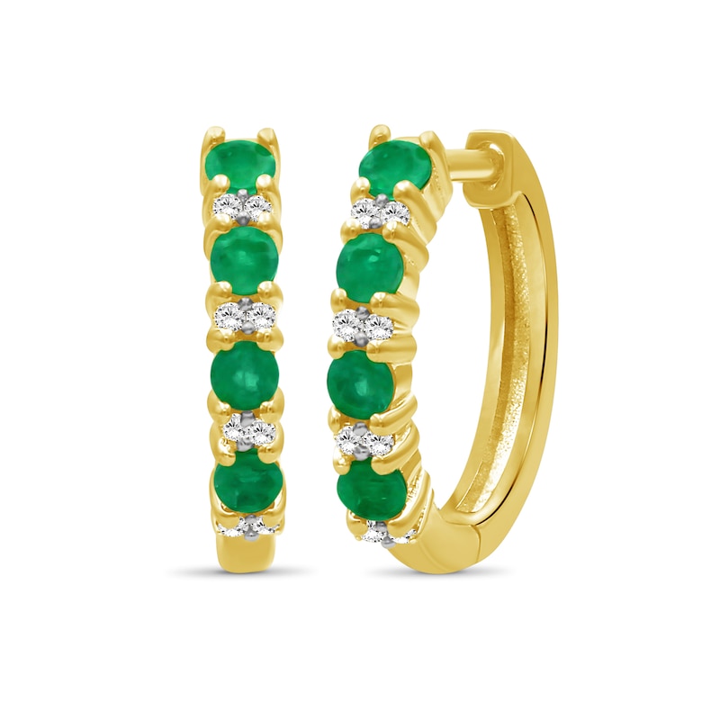 Emerald and 0.065 CT. T.W. Diamond Hoop Earrings in 10K Gold