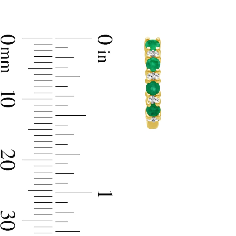 Emerald and 0.065 CT. T.W. Diamond Hoop Earrings in 10K Gold