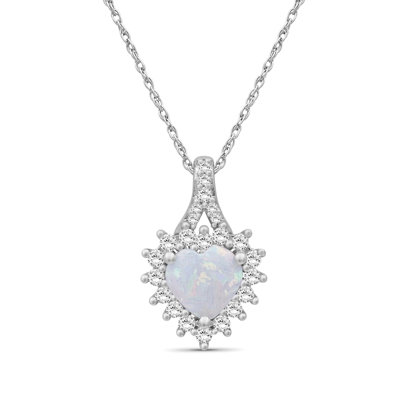 Heart-Shaped Lab-Created Opal and White Lab-Created Sapphire Necklace in Sterling Silver- 18"