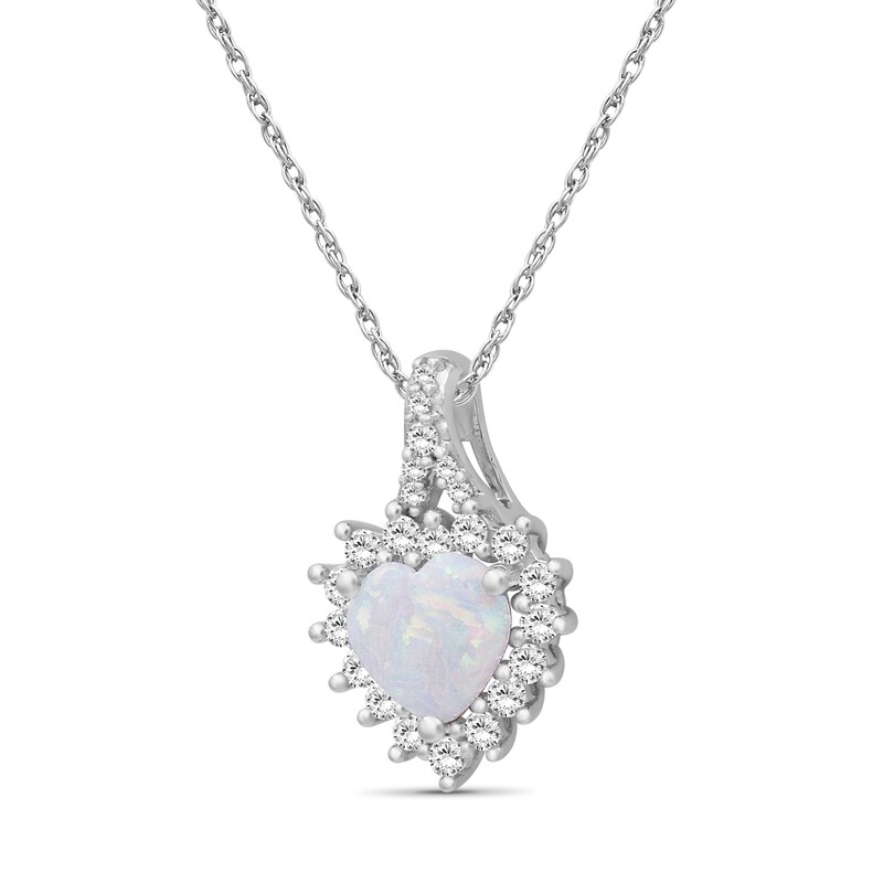 Heart-Shaped Lab-Created Opal and White Lab-Created Sapphire Necklace in Sterling Silver- 18"