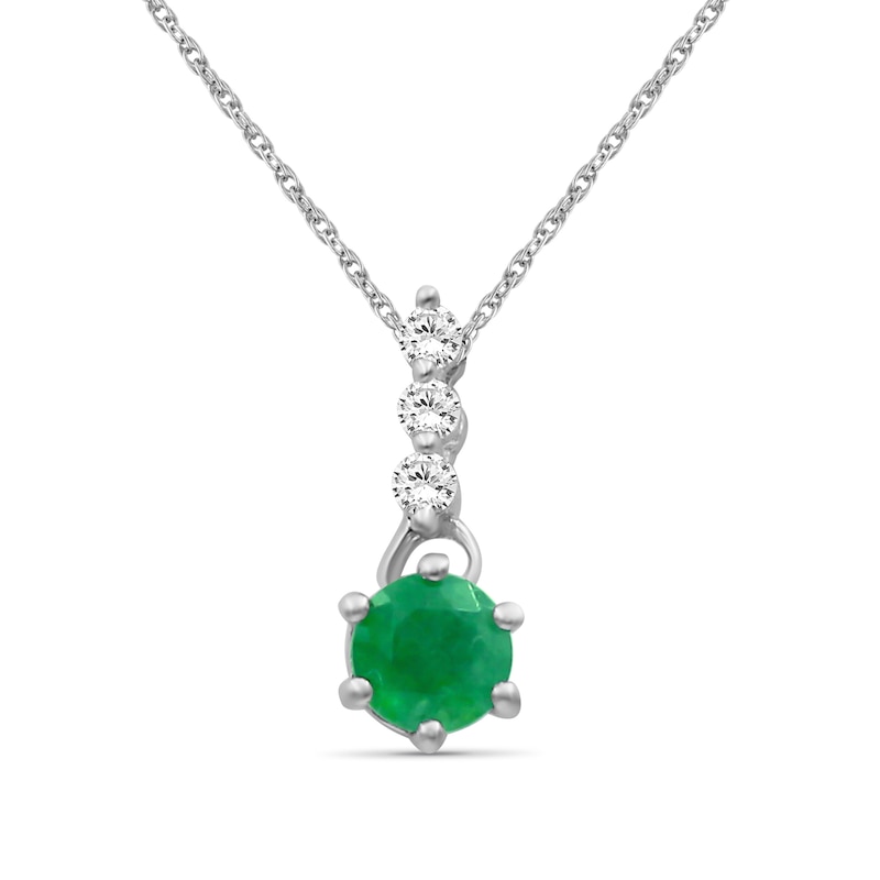 Emerald and 0.05 CT. T.W. Diamond Drop Necklace in 14K White Gold - 18"