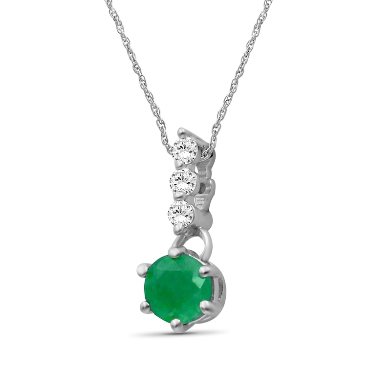 Emerald and 0.05 CT. T.W. Diamond Drop Necklace in 14K White Gold - 18"