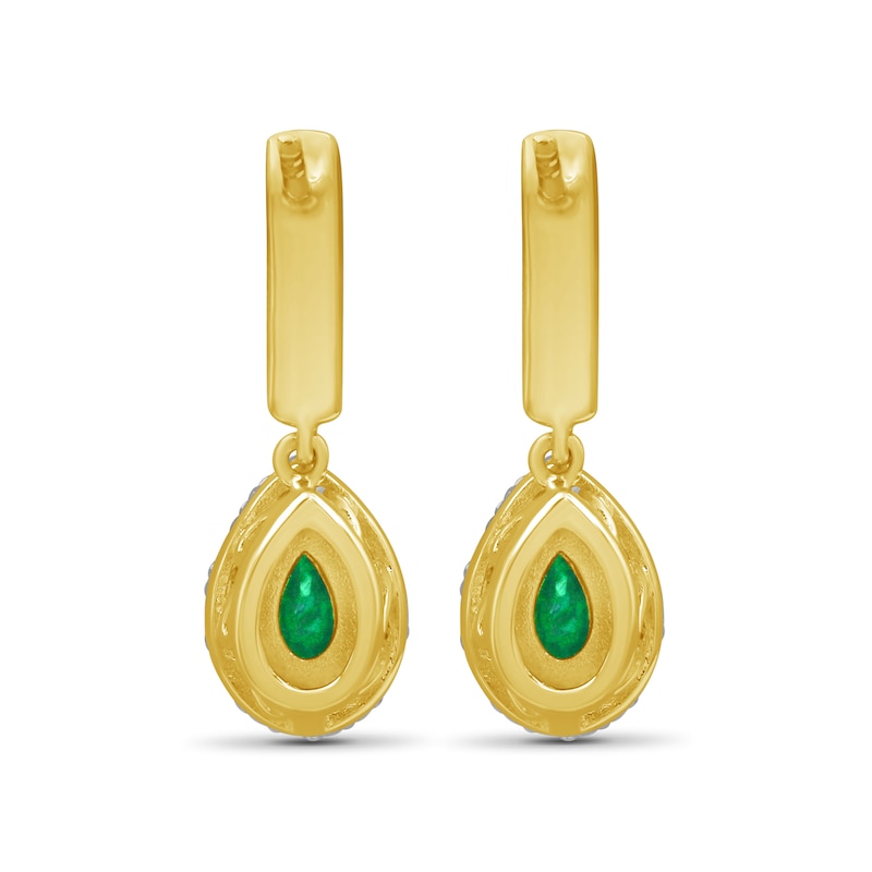 Pear-Shaped Emerald and 0.10 CT. T.W. Diamond Drop Earrings in 10K Gold