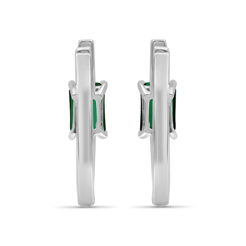 Emerald-Cut Lab-Created Emerald and White Lab-Created Sapphire Hoop Earrings in Sterling Silver