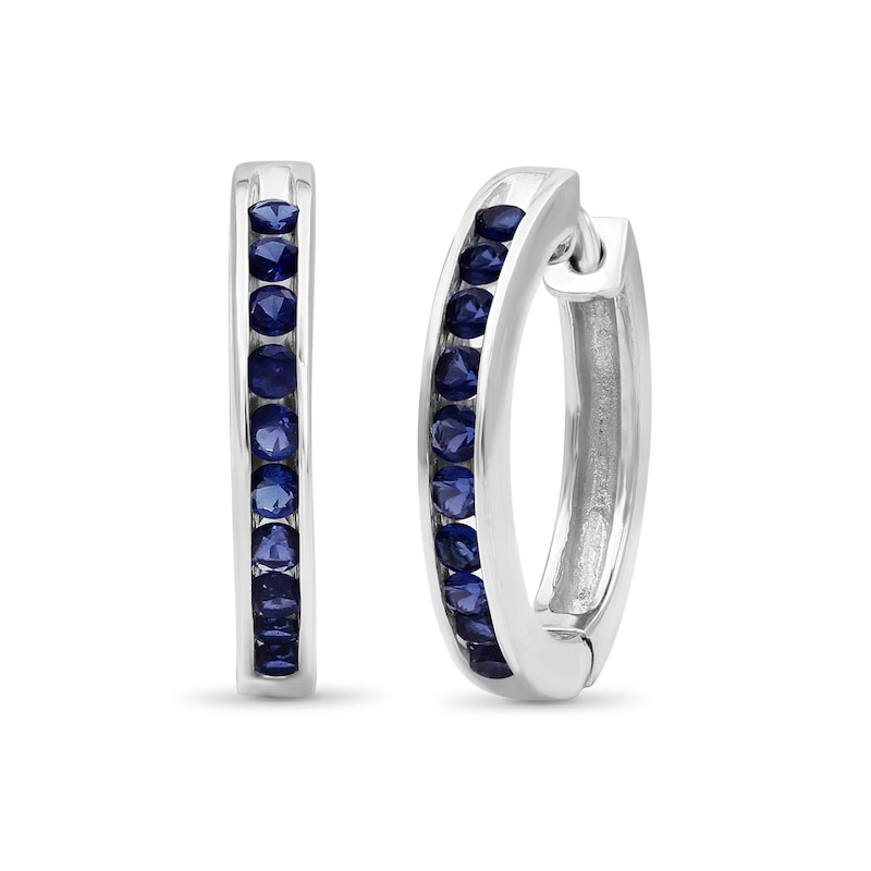 Lab-Created Sapphire Channel Hoop Earrings in Sterling Silver
