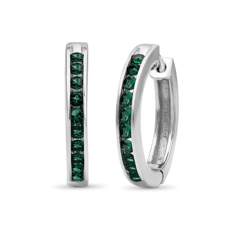 Lab-Created Emerald Channel Hoop Earrings in Sterling Silver