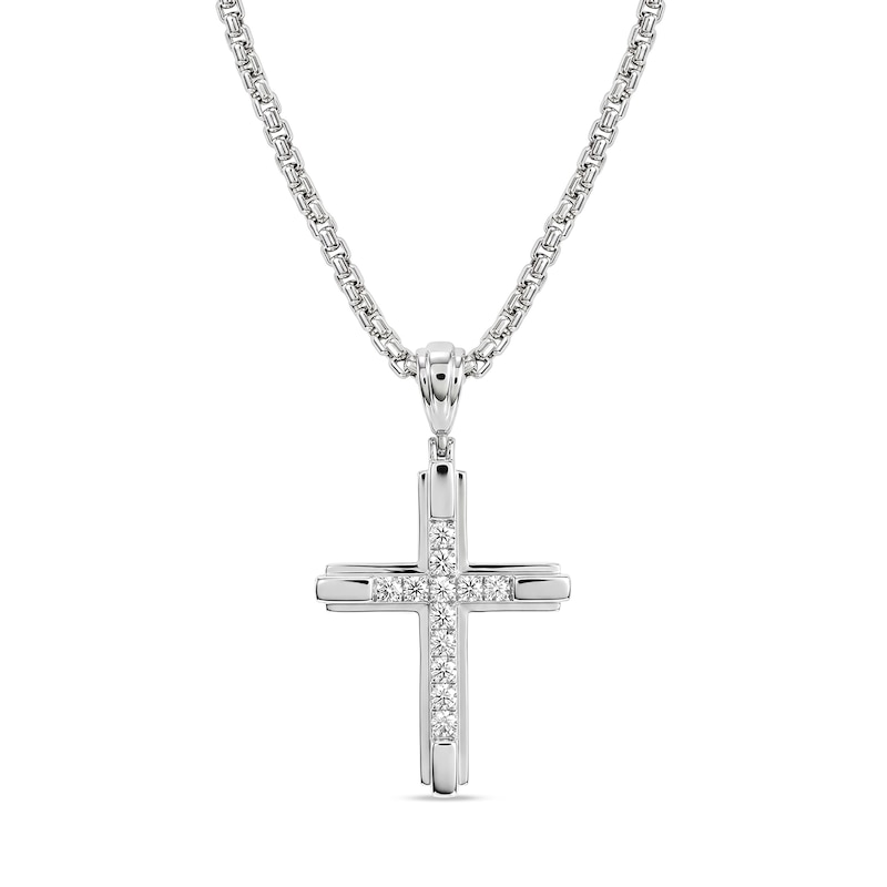 0.34 CT. T.W. Lab-Grown Diamond Cross Necklace in Sterling Silver (F/SI2) - 22"