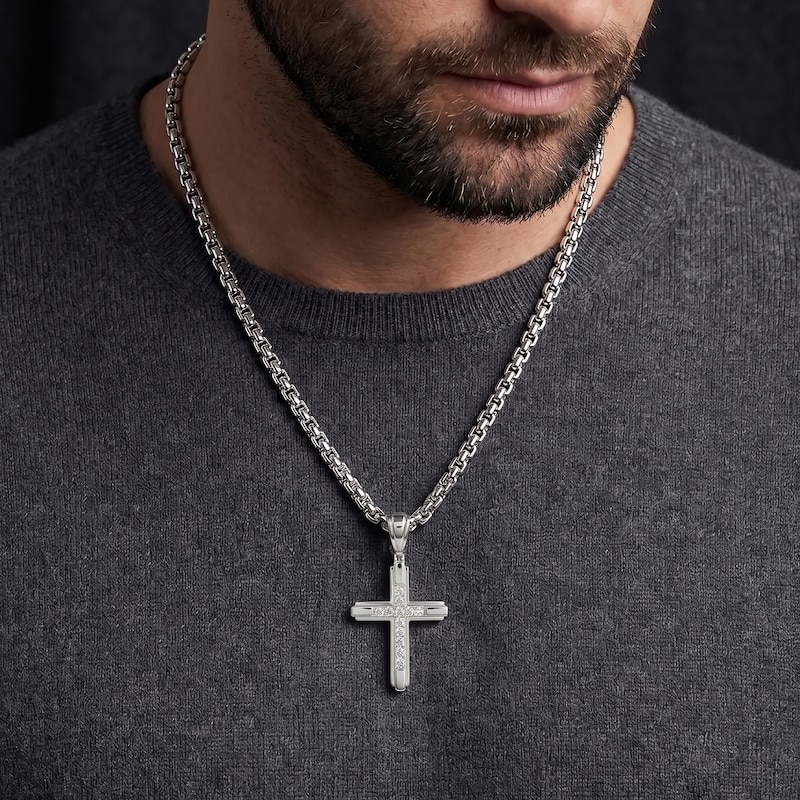 0.34 CT. T.W. Lab-Grown Diamond Cross Necklace in Sterling Silver (F/SI2) - 22"