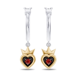 Enchanted Disney Villains Evil Queen Garnet Heart Hoop Drop Earrings in Sterling Silver with 14K Yellow Gold Plate