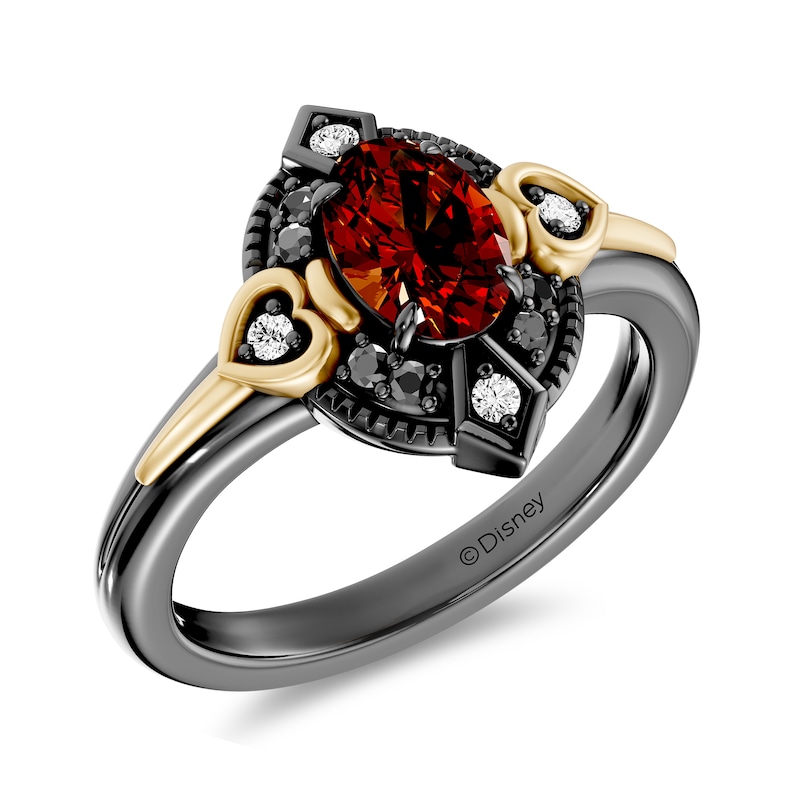 Enchanted Disney Villains Evil Queen Garnet, Onyx and 0.04 CT. T.W. Lab-Grown Diamond Ring Sterling Silver with 14K Yellow Gold Plate (F/VS2) - 18"